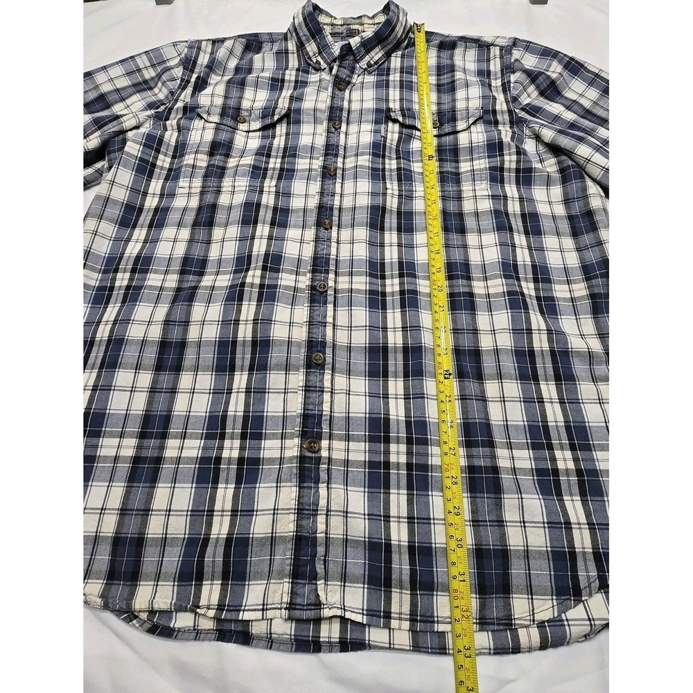 Carhartt Size 2XL Blue Plaid SS Button Down Relaxed Fit Shirt Pockets Comfort - Picture 9 of 13